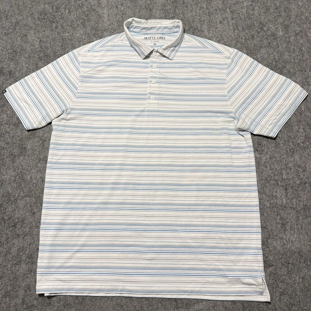 Matte Grey Golf Polo Shirt Mens XL Blue White Stripe Performance Dri Fit